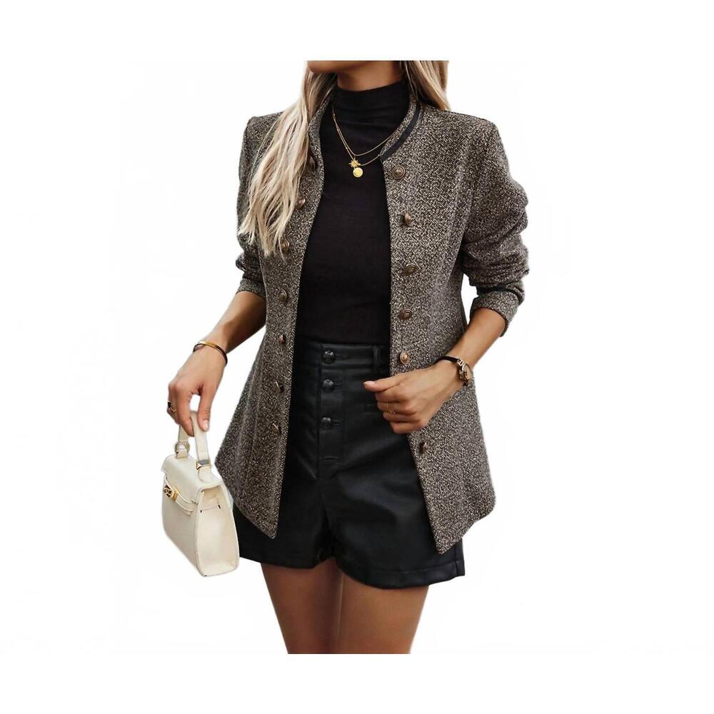 NEW SUPREME FASHION decorative button collared jacket in geometric